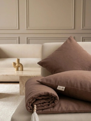 Luxury Keten Koltuk Pedi / Şiltesi [Kırlentli] - Kahverengi