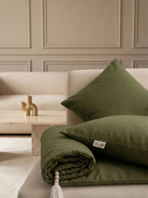 Luxury Keten Koltuk Pedi / Şiltesi [Kırlentli] - Haki