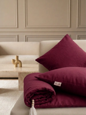 Luxury Keten Koltuk Pedi / Şiltesi [Kırlentli] - Bordo