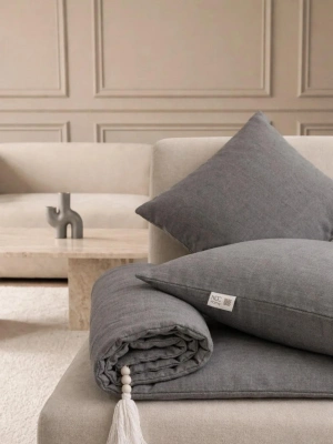 Luxury Keten Koltuk Pedi / Şiltesi [Kırlentli] - Füme