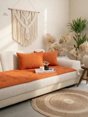 Waffle Dokuma Koltuk Pedi / Şiltesi [Kırlentli] - Tarçın