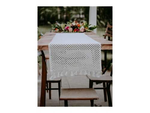Özel Tasarım Pamuk Örme Dantel Ponponlu Runner Masa Örtüsü 45 X 150