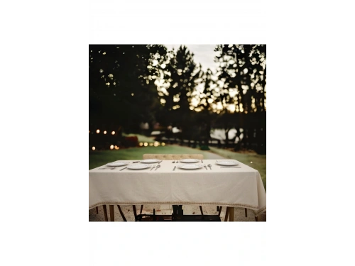 Organik Ham Keten Krem Jüt Dantelli Masa Örtüsü