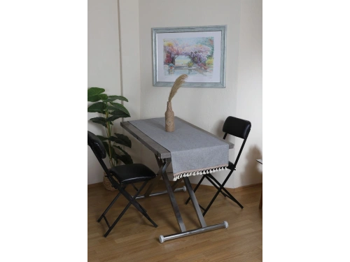 Keten Gri Antrasit Şeritli Ponpon Runner 150 X 45