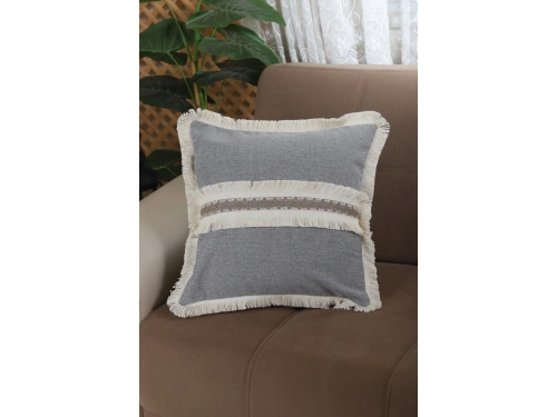 Antrasit Keten Jüt Dantelli Kırlent Kırlent Kılıfı 43 X 43