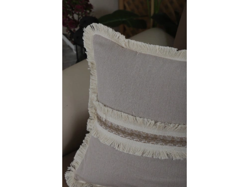 Bej Keten Jüt Dantelli Kırlent Kırlent Kılıfı 43 X 43