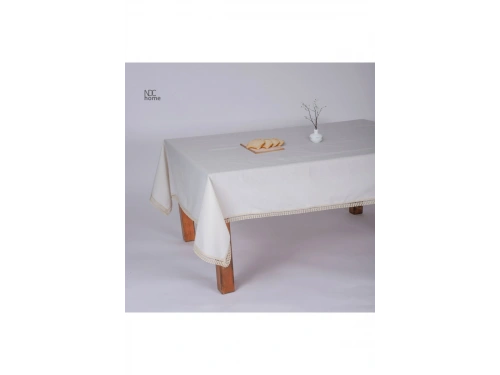 Organik Ham Keten Krem PASALI SAÇAKLI Masa Örtüsü