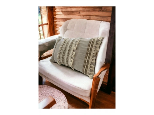 Bej Kahverengi Dantelli Üçlü Kırlent Kırlent Kılıfı 35x55