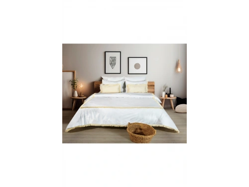 Beyaz Pamuk Keten Kare Püsküllü Tek Kişilik Nevresim Takımı