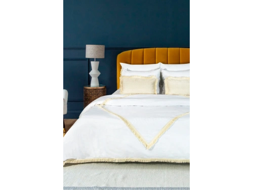 BATTAL Boy Beyaz Keten Çoklu Püsküllü Nevresim Seti