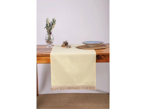 Premium Keten Sarı Püsküllü Runner Masa Örtüsü(45 x 150)