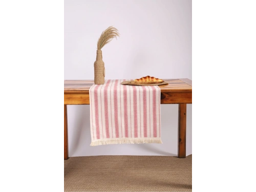 Bordo Çizgili Püsküllü Runner Masa Örtüsü(45 x 150)