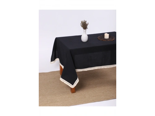 Premium Siyah Keten Pasalı Masa Örtüsü
