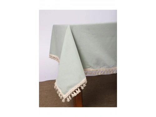 Premium Adaçayı Yeşili Ponponlu Masa Örtüsü