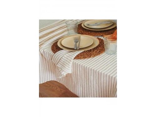 Keten Bej (DÜZ) Çizgili Masa Örtüsü