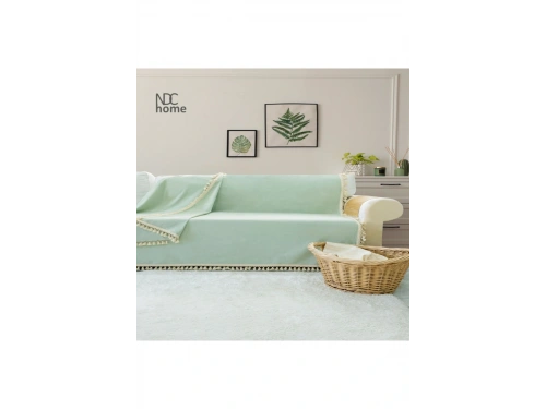 Premium Keten Adaçayı Ponponlu  Koltuk Örtüsü (170 x 220)