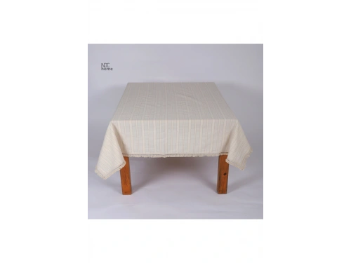 Buldan Dokuması Çizgili Krem Keten PASALI Masa Örtüsü