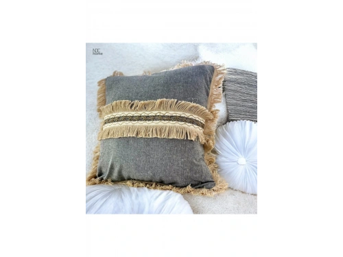 Gri Antrasit Jütlü Püskllü Kırlent Kırlent Kılıfı (43 x 43 )