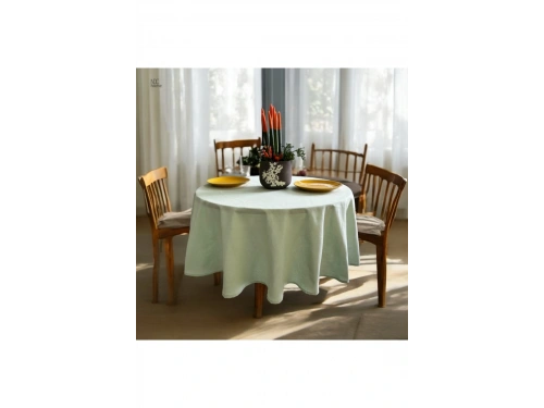 Keten Adaçayı Yeşil Yuvarlak DÜZ Masa Örtüsü