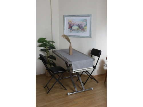 Gri Antrasit HAM Ponponlu Runner Masa Örtüsü (45 x 150)