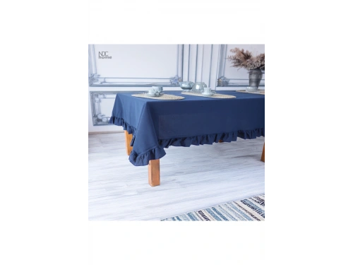 Lacıvert Keten FIRFIRLI Masa Örtüsü