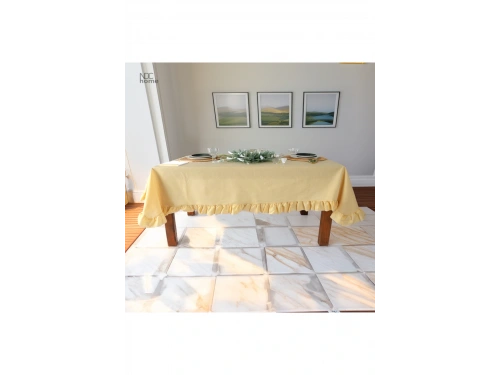 Sarı Keten FIRFIRLI Masa Örtüsü