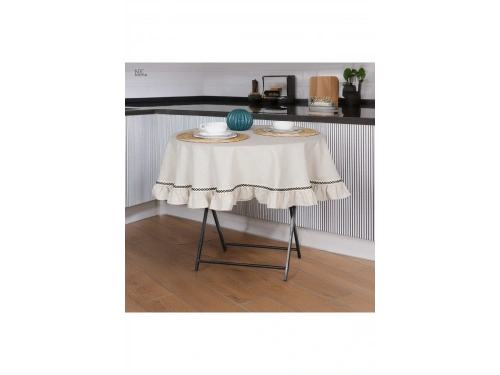 Ham Keten Yuvarlak Firfirli Özel Seri Masa Örtüsü