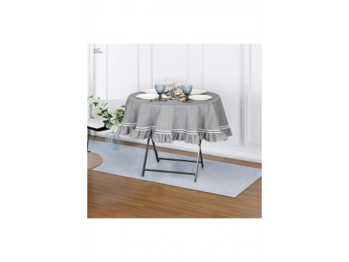 Gri Antrasit Özel Seri YUVARLAK FIRFIRLI Masa Örtüsü
