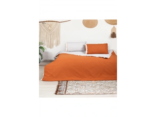 Tarçın Gri Keten Çift Taraflı Tek Kişilik Nevresim Takımı [160x220]