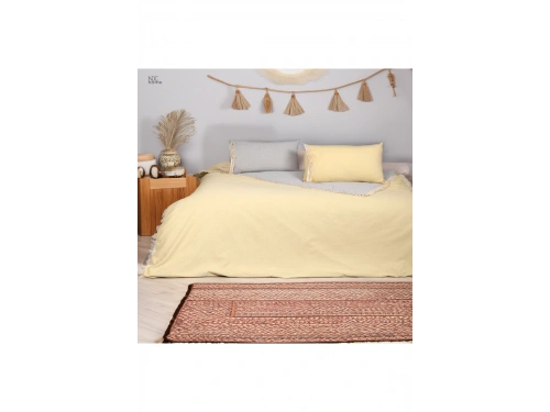 Gri Sarı Çift Taraflı Battal Boy Nevresim Seti