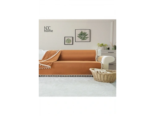 Premium Keten Tarçın [ TARÇIN] Ponponlu Koltuk Örtüsü (170 x 220