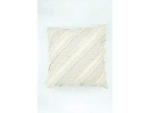 Özel Tasarım Çapraz Çift Püsküllü Tekli Keten Krem Kırlent Kılıfı