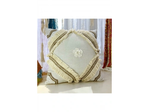 Özel Tasarım Tekli Keten Krem Kırlent Kırlent Kılıfı 43x43