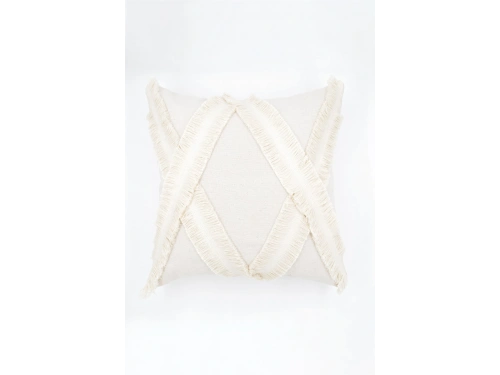 Özel Tasarımkare Çapraz Kokoş Tekli Keten Krem Kırlent Kılıfı 43x43
