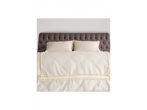 Ham Keten Krem Ponponlu Tek Kişilik Nevresim Takımı(YEDEK YASTIKLI)