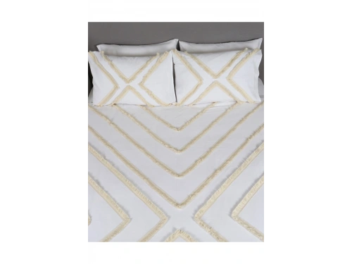 Beyaz Pamuk Keten Çoklu Püsküllü Tek Kişilik Nevresim Takımı (1 Yedek Yastıklı)