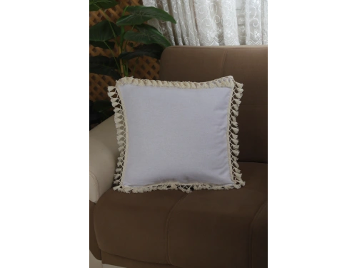 Keten Beyaz Ponponlu Kırlent Kırlent Kılıfı 43 X 43