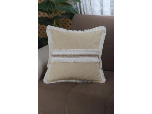 Sarı Keten Jüt Dantelli Kırlent Kırlent Kılıfı