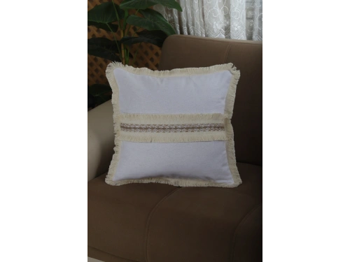 Beyaz Keten Jüt Dantelli Kırlent Kırlent Kılıfı 43 X 43