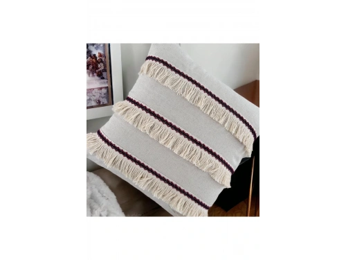 Üç Püsküllü Keten Krem Kırlent Kırlent Kılıfı (35 x 55)