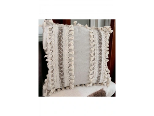 Kalın Dantel Ponponlu Krem Kırlent Kırlent Kılıfı (43 x 43)