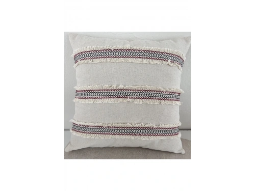 Mini Çift Püsküllü Keten Krem Kırlent Kırlent Kılıfı (43 x 43)