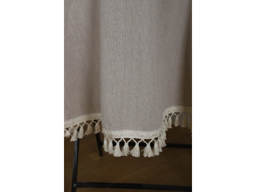 Bej Ham Ponponlu YUVARLAK Masa Örtüsü