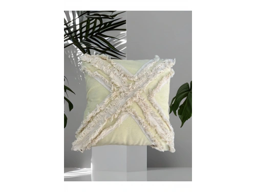 Sarı Renk Keten Çoklu Püsküllü Kırlent Kırlent Kılıfı