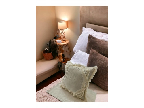 Ham Keten Baklava Mozaik Püsküllü Kırlent Kırlent Kılıfı 35x55