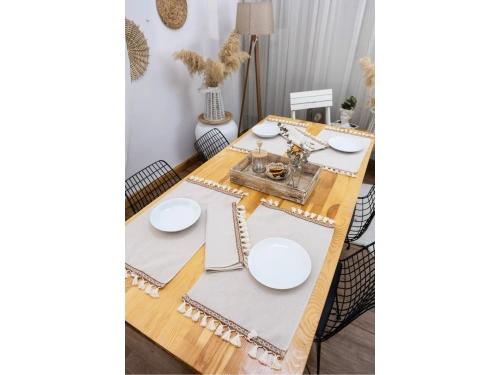 Bej Renk 6lı Kahve Ponponlu Amerikan Servisi