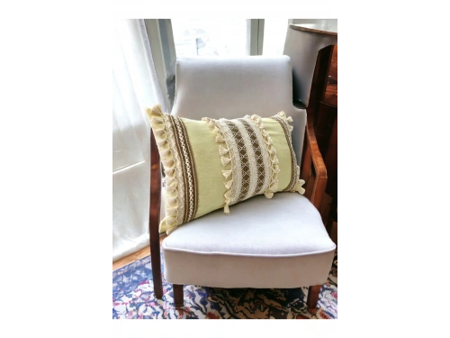 Sarı Kahverengi Dantelli Kırlent Kırlent Kılıfı (35 x 55)