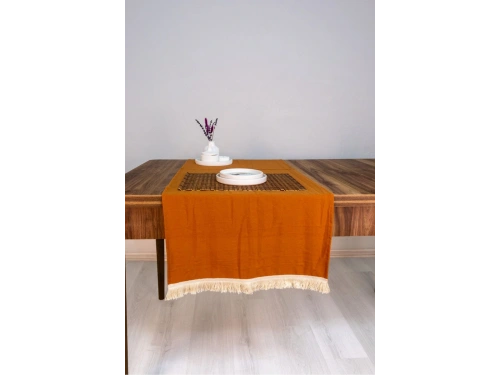 Tarçın (Kiremit)  Renk Keten Püsküllü Runner