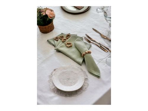 Premium Keten Adaçayı Yeşili 6Lı Peçete Takımı (40x40) Toka Hediyeli