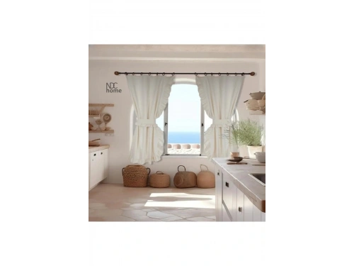 Natural Pamuk Keten Dikey FIRFIRLI Vintage Çift Kanat Fon Perde